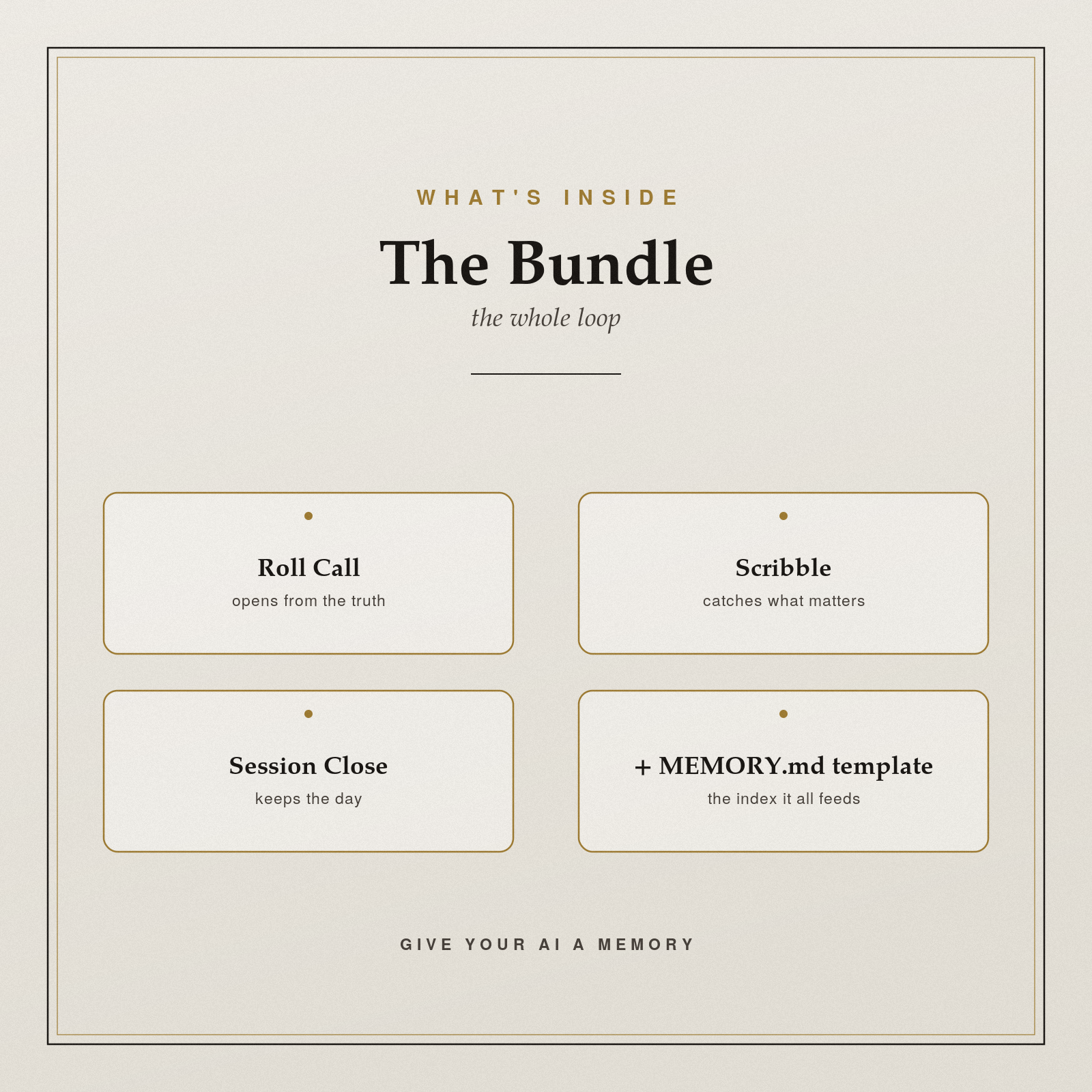 Give Your AI a Memory — Bundle (Roll Call + Scribble + Session Close)