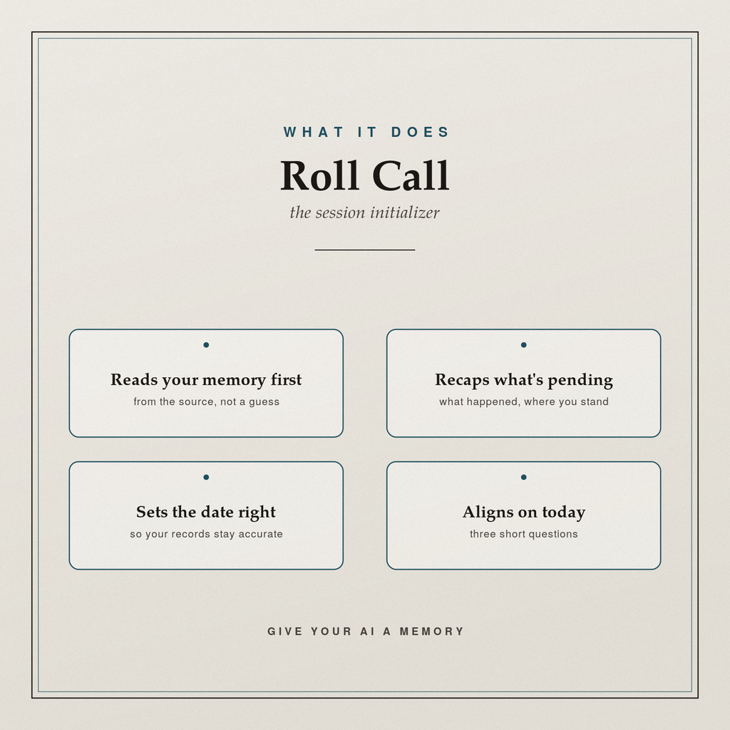 Roll Call — Session Initializer (Claude Agent Skill)