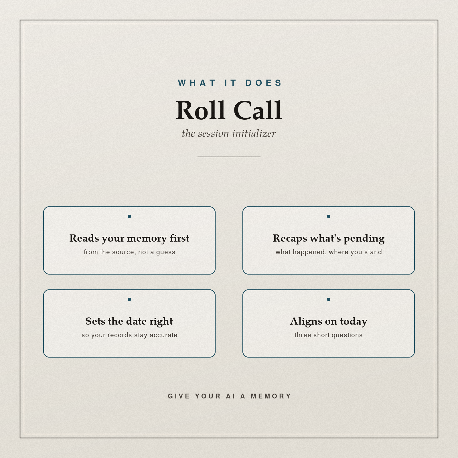Roll Call — Session Initializer (Claude Agent Skill)